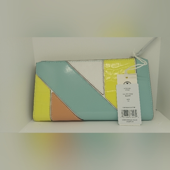 Small Colorblock Envelope Wallet: Women Tory Burch Colorblock Wallet in Blue, Yellow, and White Large Wallet NWT